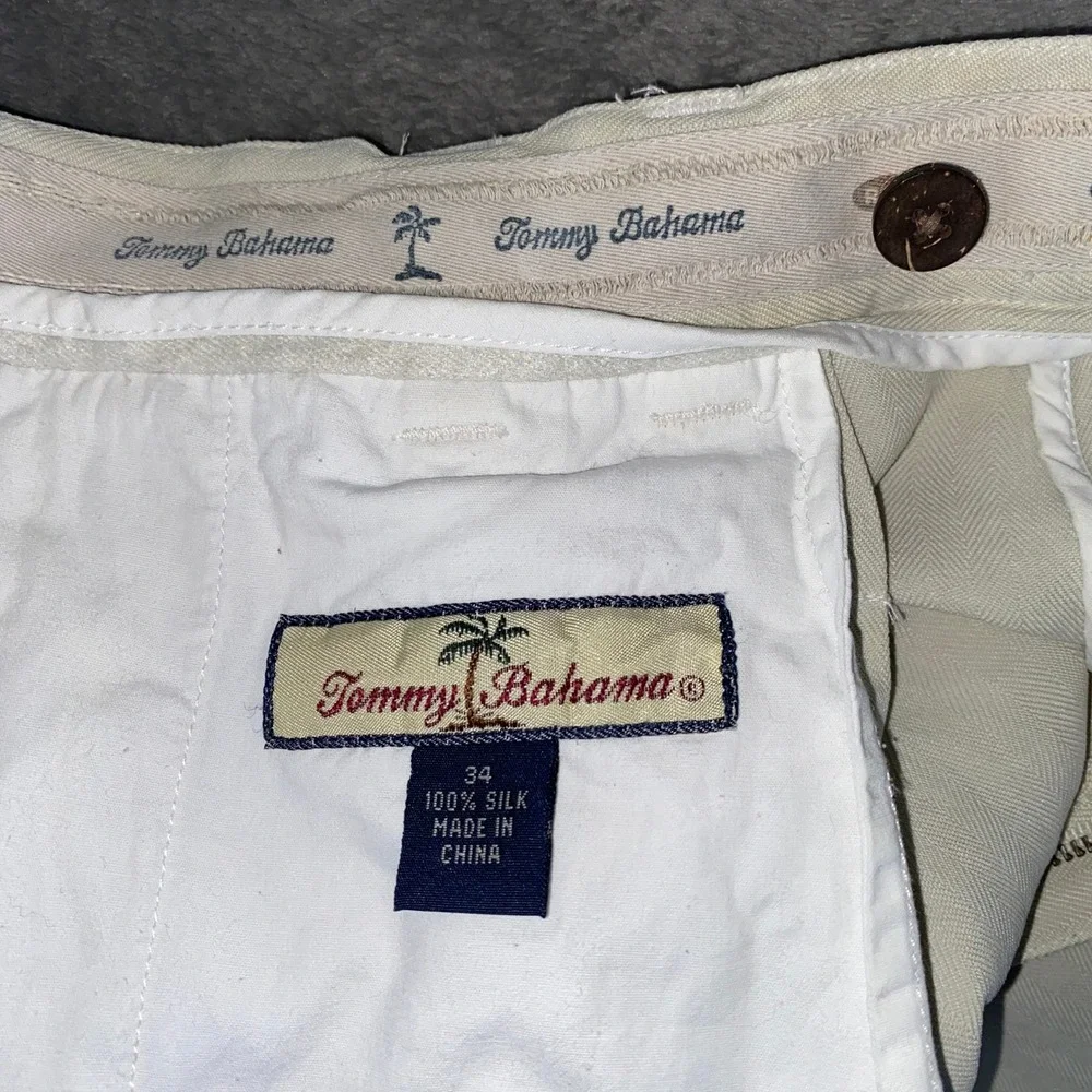 Tommy Bahama Pants Men 34 Cream Silk Relax Double Pleated Herringbone Trousers